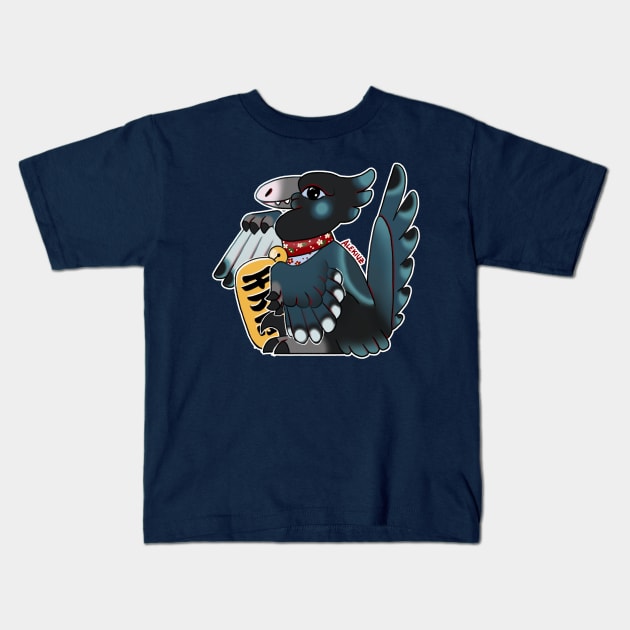 Maneki Raptor in Blue & Black Kids T-Shirt by alekivz